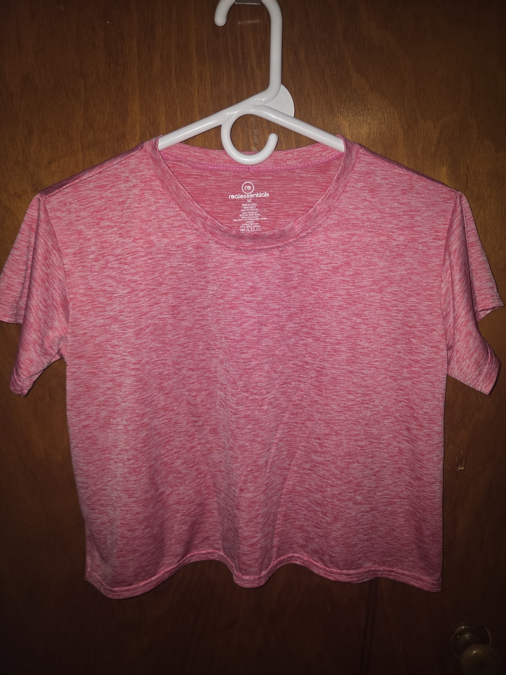 Real Essentials Pink Space Dye Dry-Fit Athletic Crop Top Tee Medium